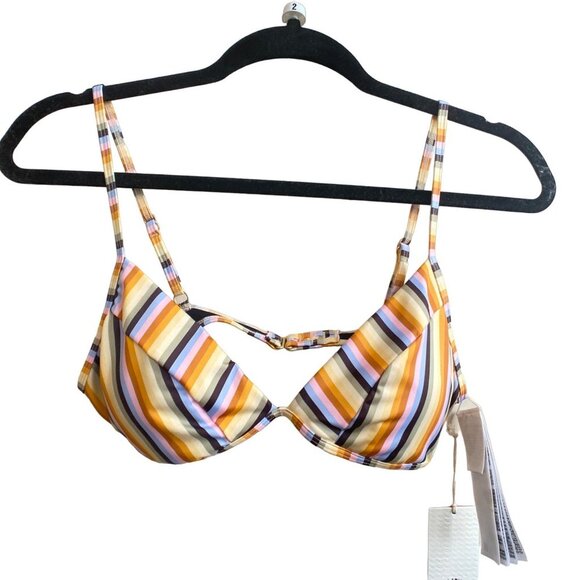 NWT Billabong  Multi - Brown & Yellow Stripe Triangle Bikini Top, size L… - Picture 2 of 12
